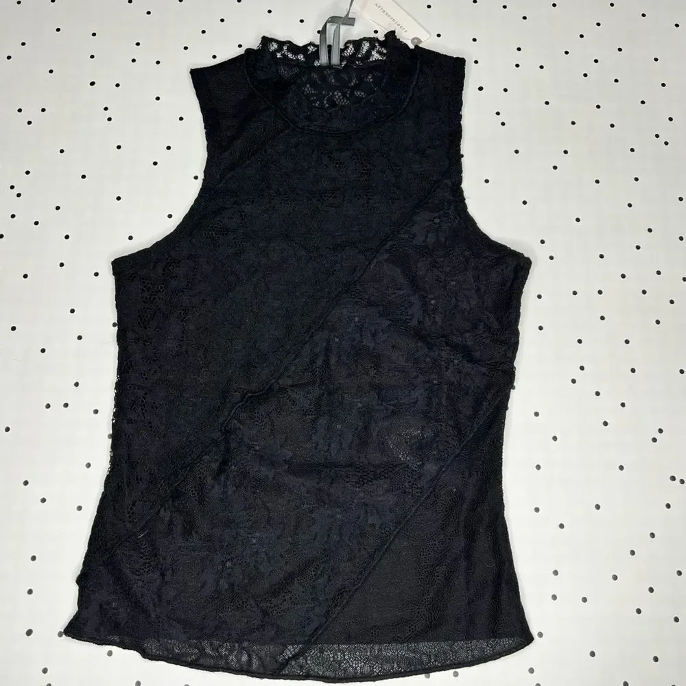 🖤 Anthropologie 🖤 Lace Mock Neck Tank Black NEW - Picture 7 of 14